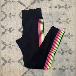 PINK Victoria's Secret Black Leggings with Neon stripes